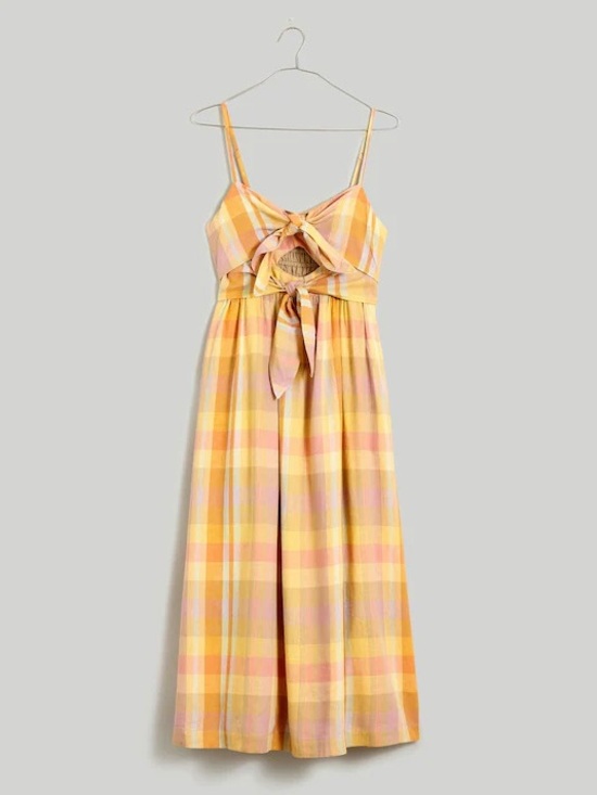 Madewell Dresses & Skirts - NWT Madewell Double-Tie Cutout Sweetheart Midi Dress in Ochre Fresco 4